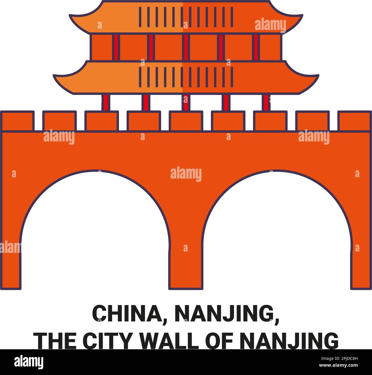 China, Nanjing, The City Wall Of Nanjing travel landmark vector illustration Stock Vector