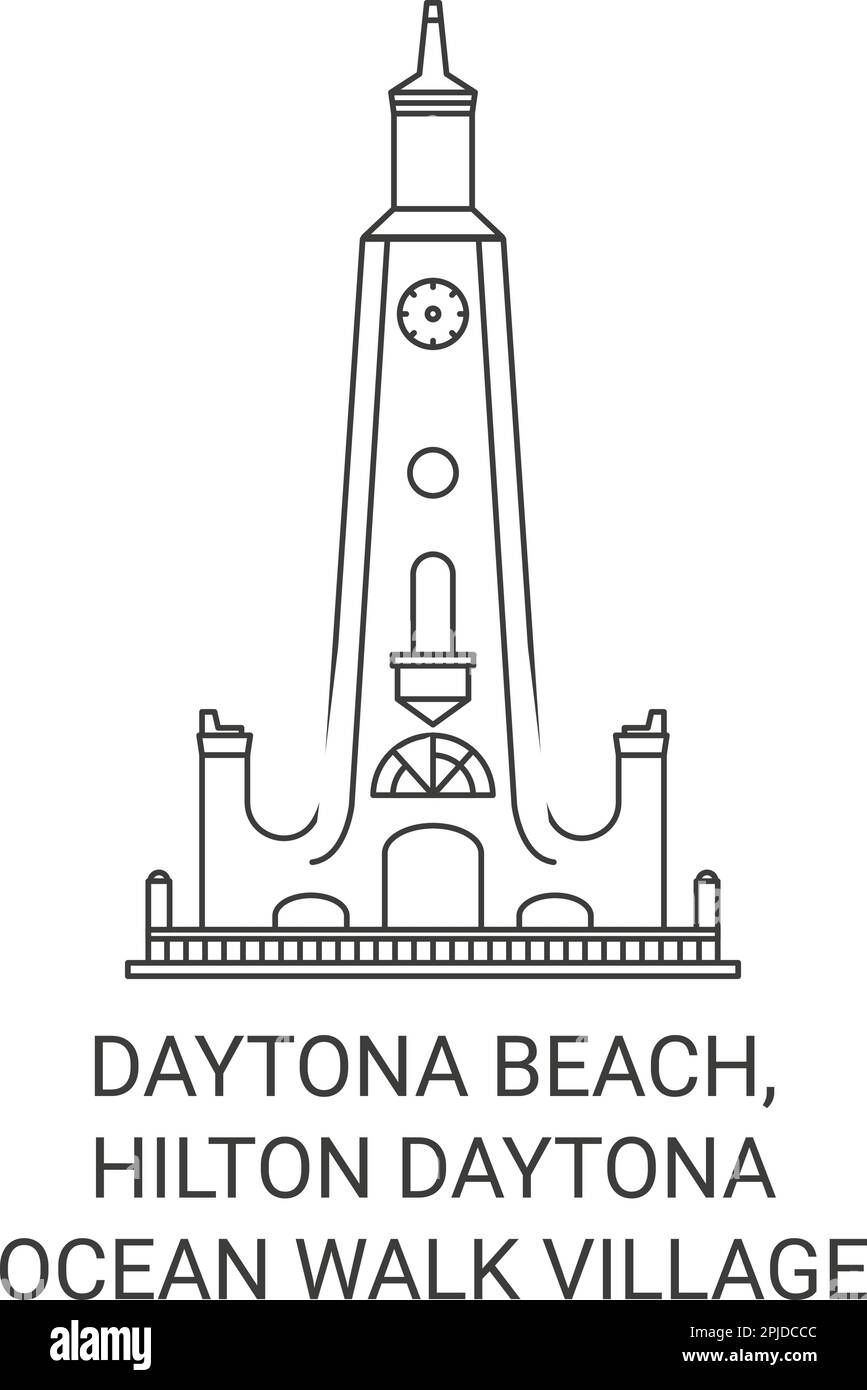 Usa, Daytona Beach, Hilton Daytona Beach Resort Ocean Walk Village travel landmark vector illustration Stock Vector