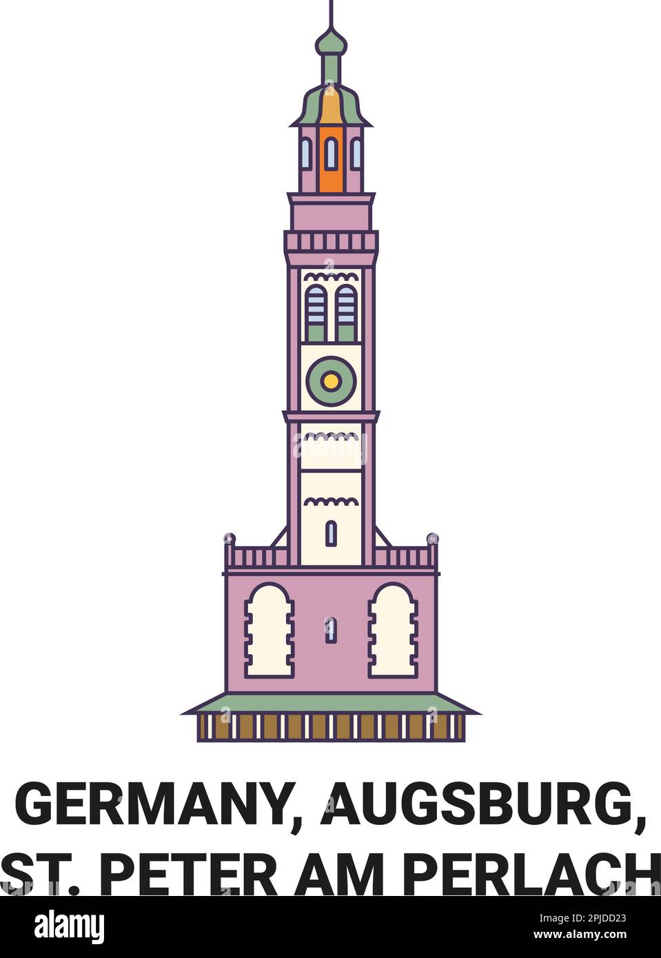 Germany, Augsburg, St. Peter Am Perlach travel landmark vector illustration Stock Vector