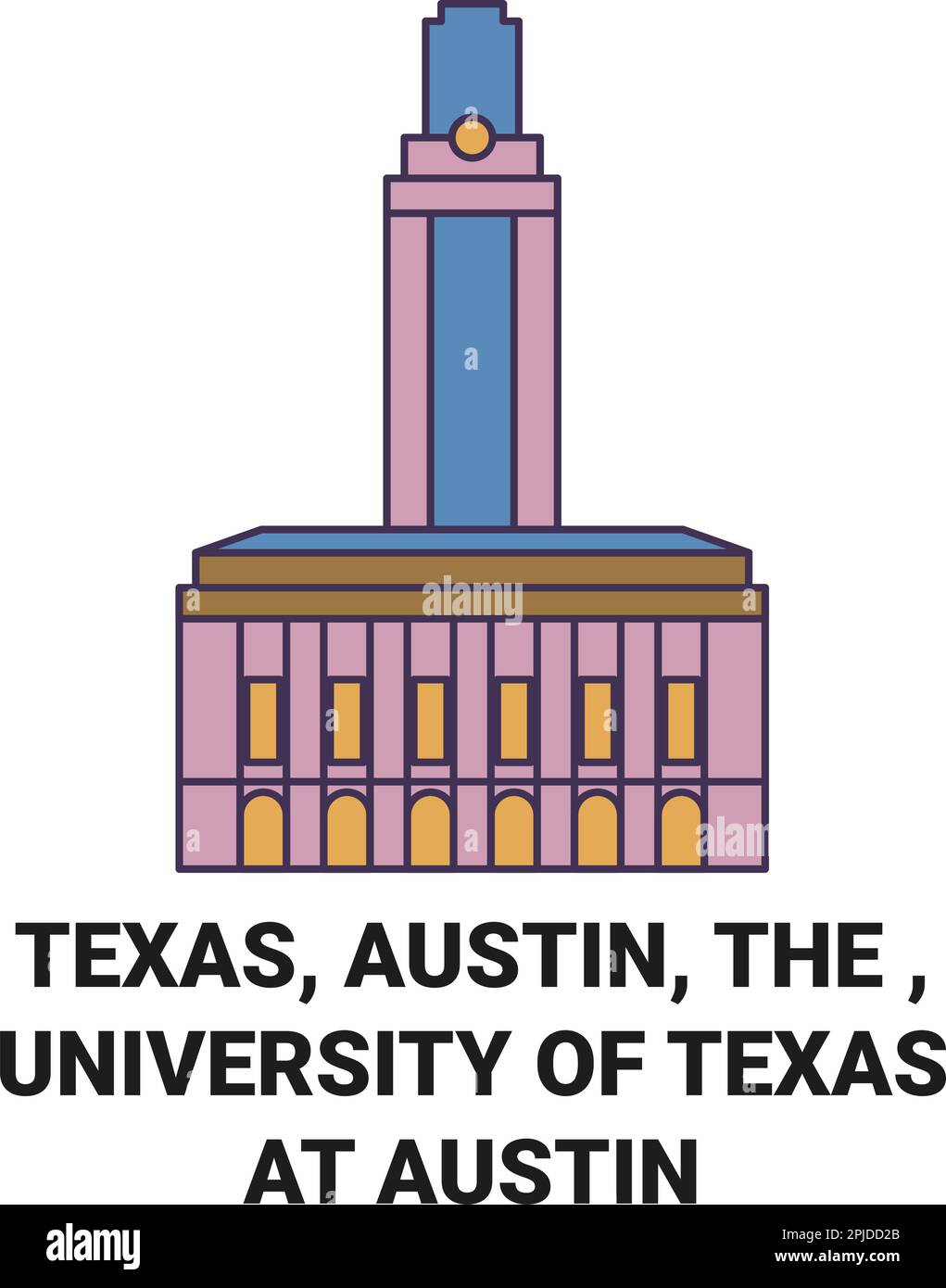 United States, Texas, Austin, The , University Of Texas At Austin travel landmark vector illustration Stock Vector