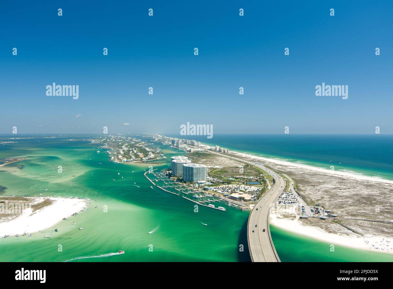 Aerial view of Saint John Bayou and Perdido Pass in Orange Beach