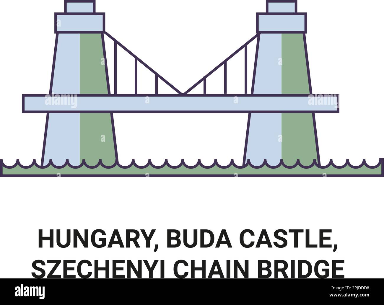 Hungary, Buda Castle, Szchenyi Chain Bridge travel landmark vector illustration Stock Vector