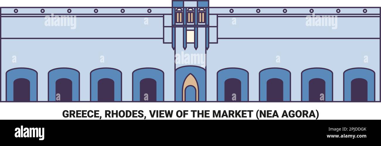 Greece, Rhodes, View Of The Market Nea Agora travel landmark vector illustration Stock Vector
