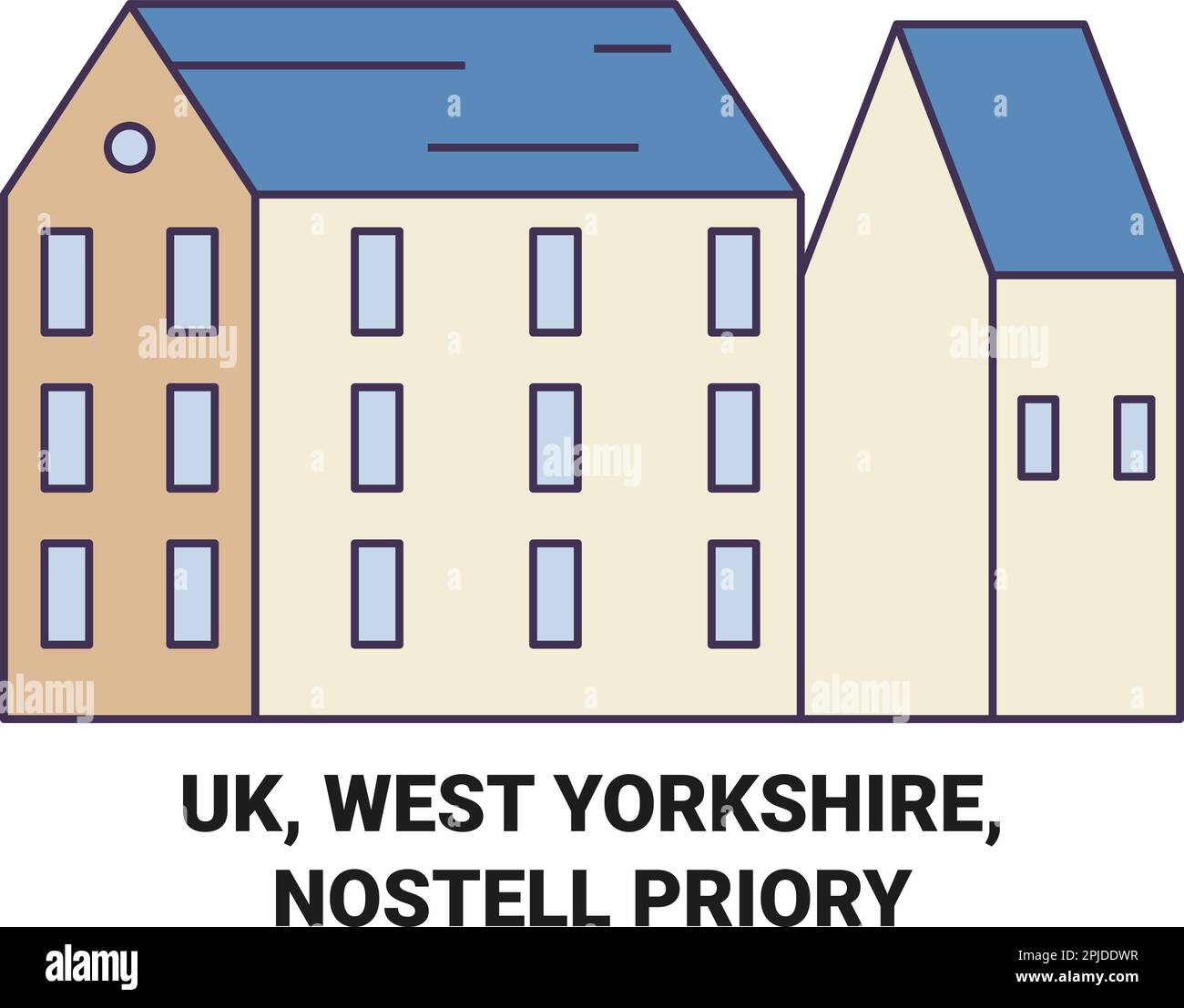 Uk, West Yorkshire, Nostell Priory travel landmark vector illustration Stock Vector