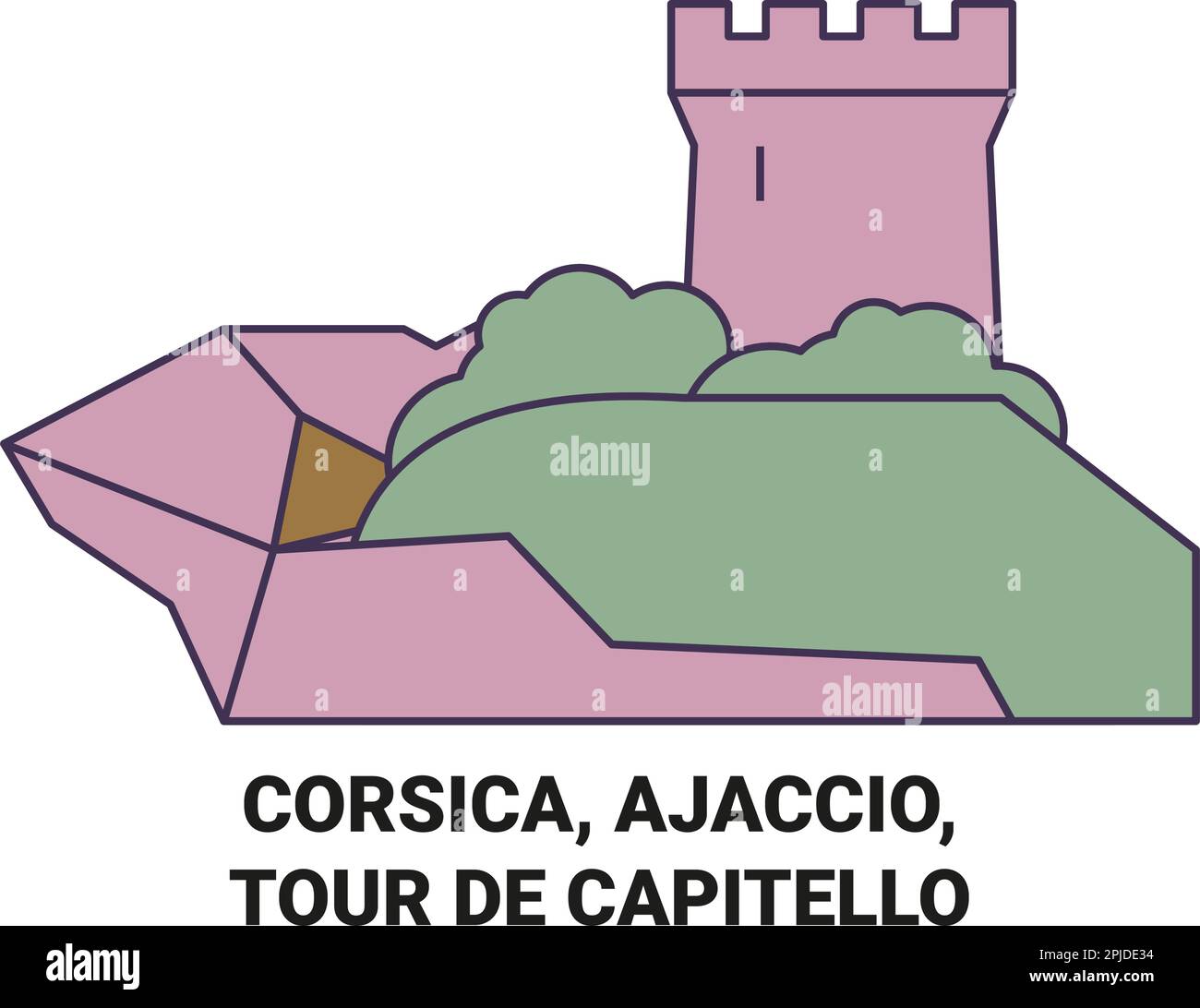 France, Corsica, Ajaccio, Tour De Capitello travel landmark vector illustration Stock Vector