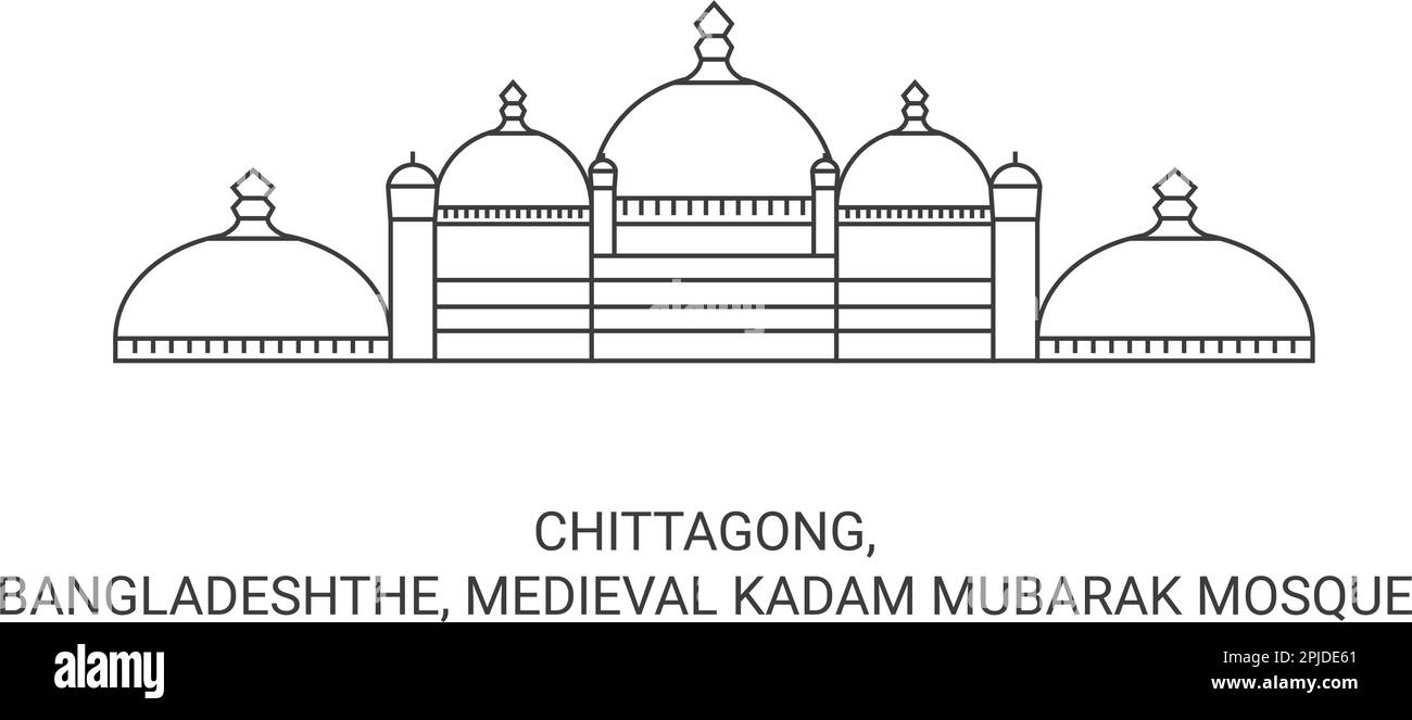 Bangladesh, Chittagong, Medieval Kadam Mubarak Mosque travel landmark vector illustration Stock Vector