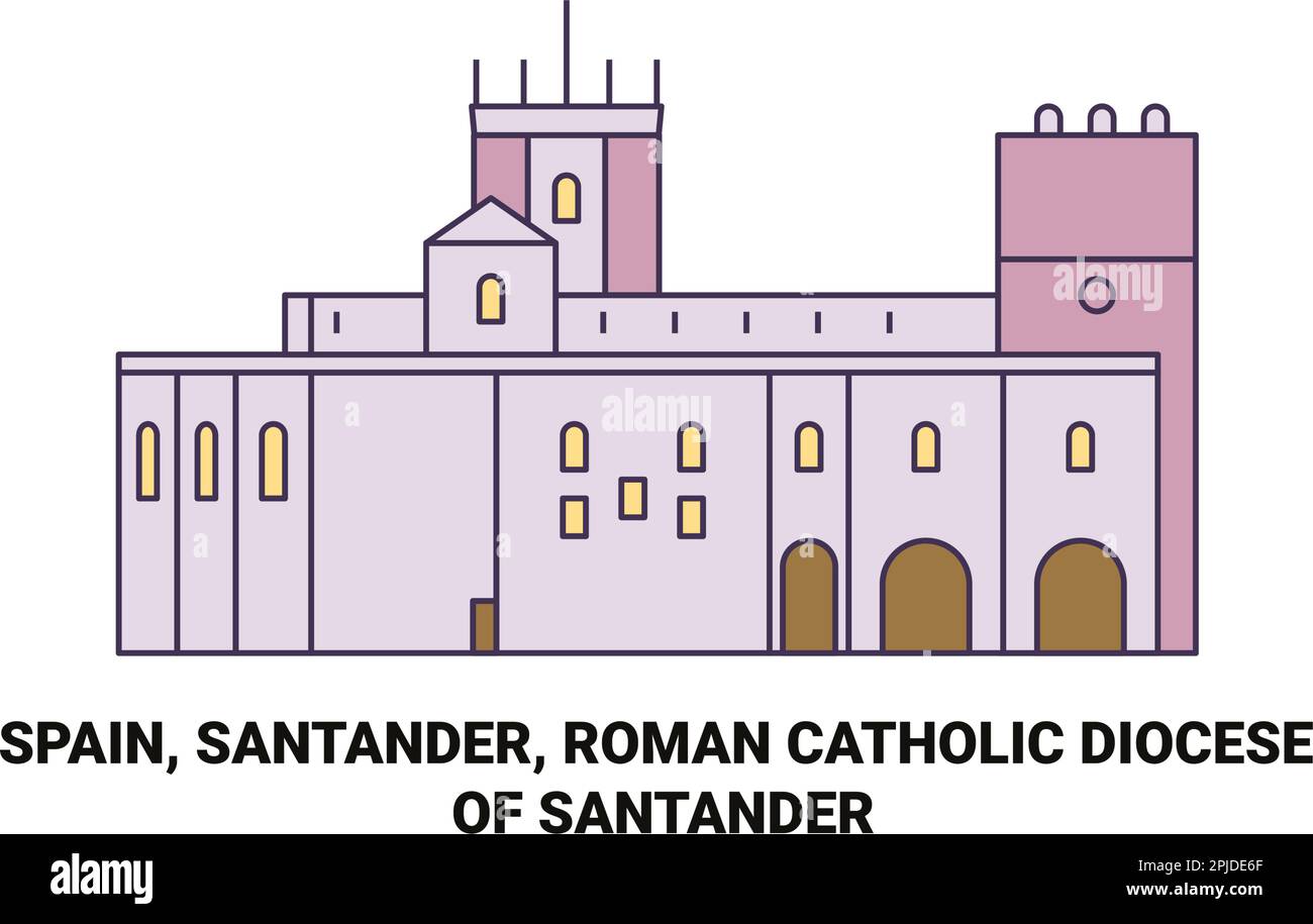 Spain, Santander, Roman Catholic Diocese Of Santander travel landmark vector illustration Stock Vector
