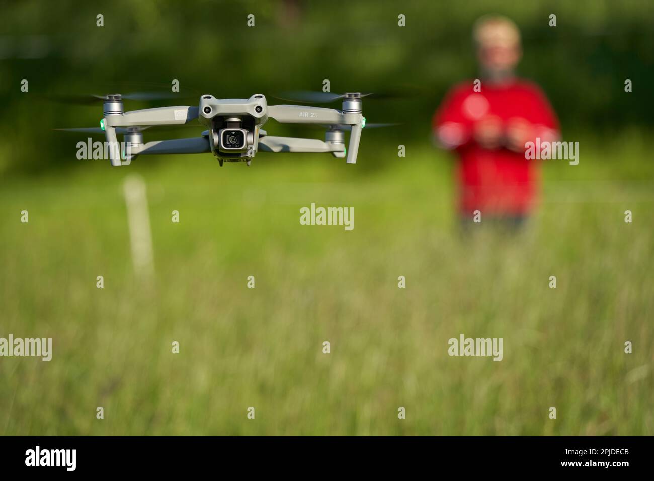 Nürtingen, Germany - May 29, 2021: Dji air 2s drone, with camera sensors and many safety features. 1' large camera sensor plus air sense and ads-b tec Stock Photo