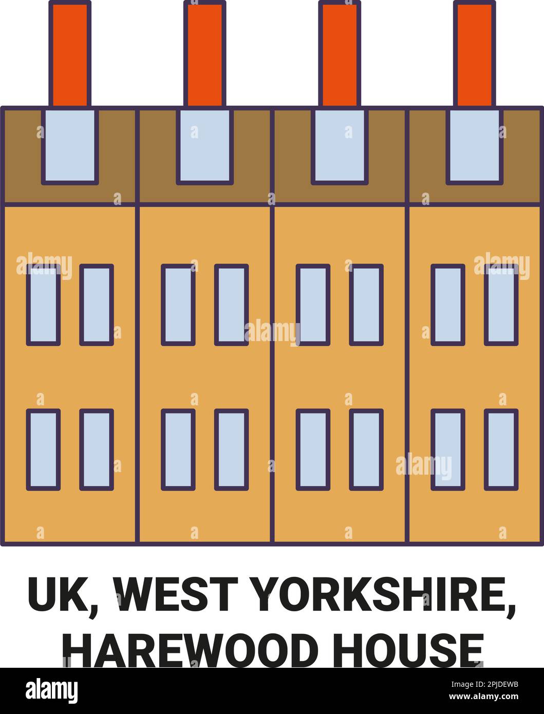 Uk, West Yorkshire, Harewood House travel landmark vector illustration