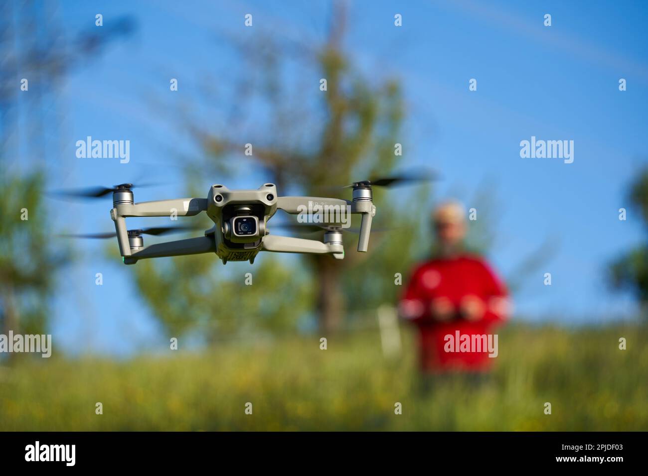 Nürtingen, Germany - May 29, 2021: Drone dji air 2s. The gray multicopter is the all in one solution for ambitious photographers and videographers. Fr Stock Photo