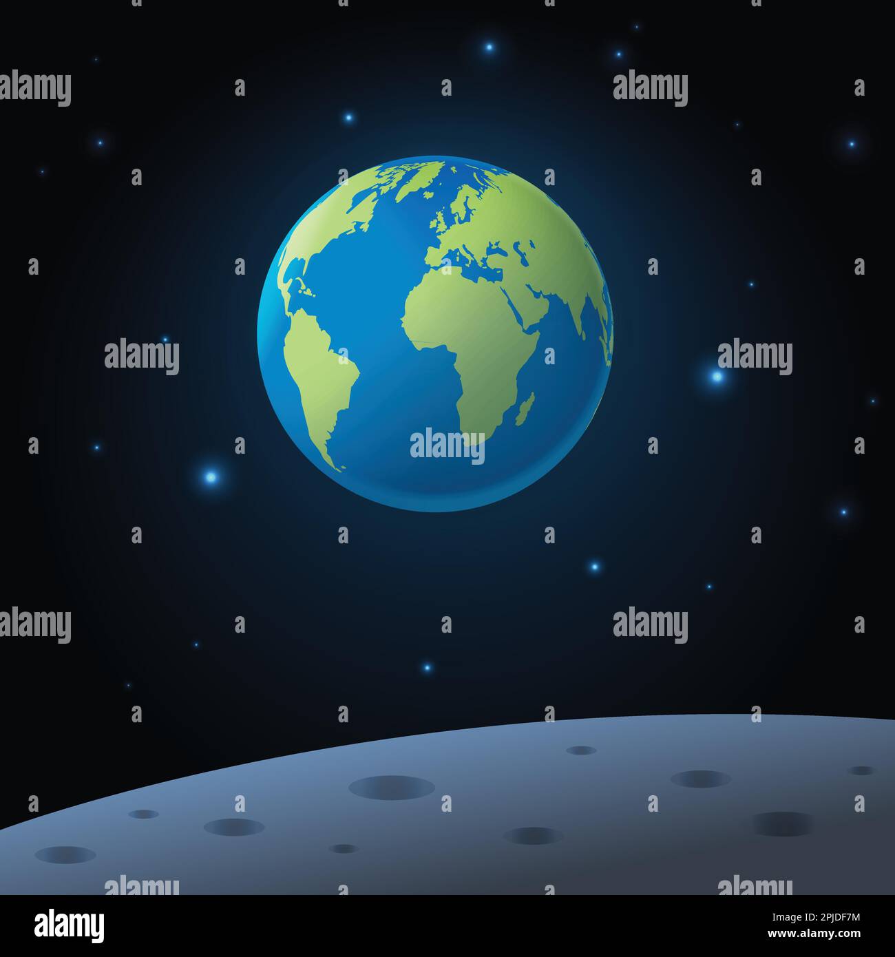3D Flat Design of Earth from the Lunar Surface, depicting an astronomy & science concept. This illustration is also perfect for Environmental concepts Stock Vector