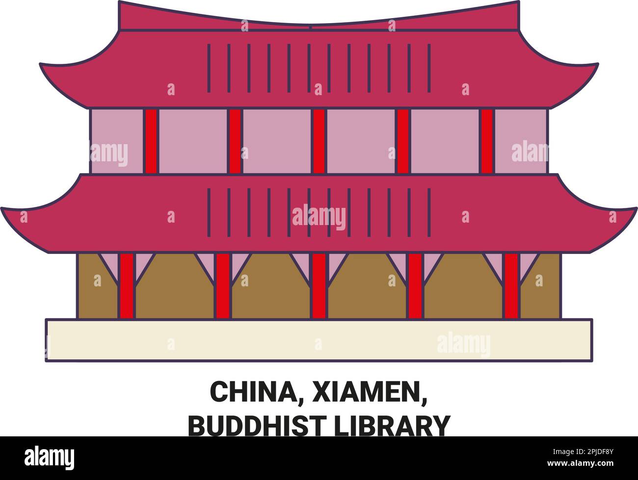 China, Xiamen, Buddhist Library travel landmark vector illustration Stock Vector