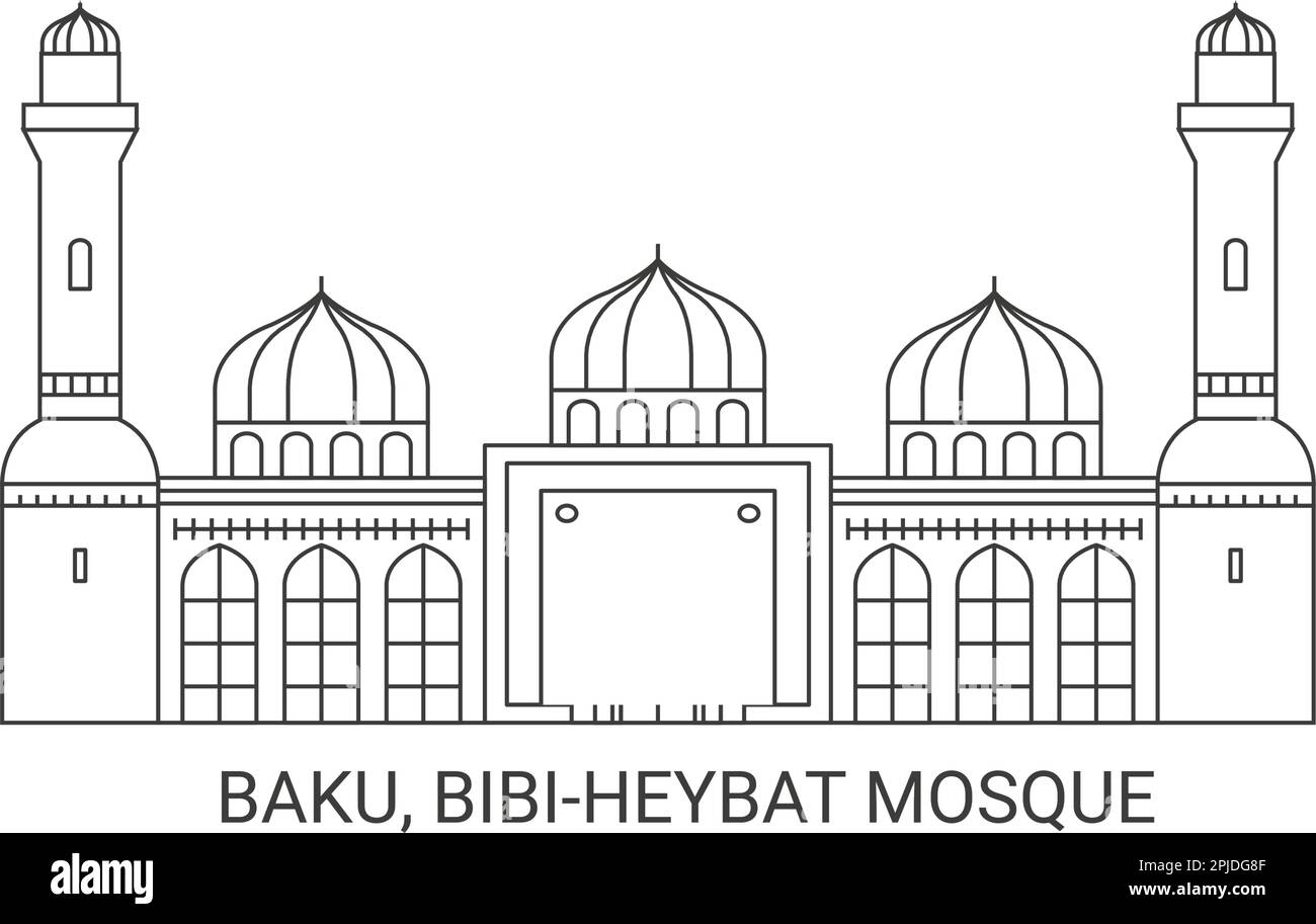 Azerbaijan, Baku, Bibiheybat Mosque, travel landmark vector illustration Stock Vector