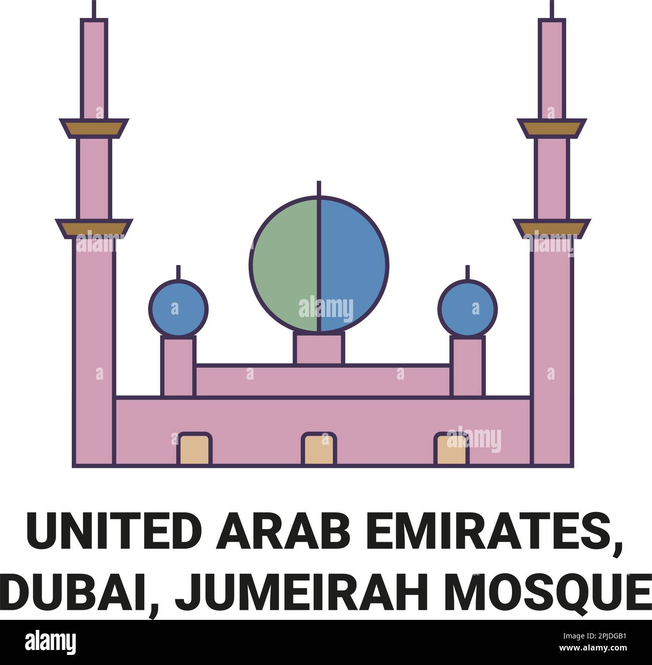 United Arab Emirates, Dubai, Jumeirah Mosque travel landmark vector illustration Stock Vector