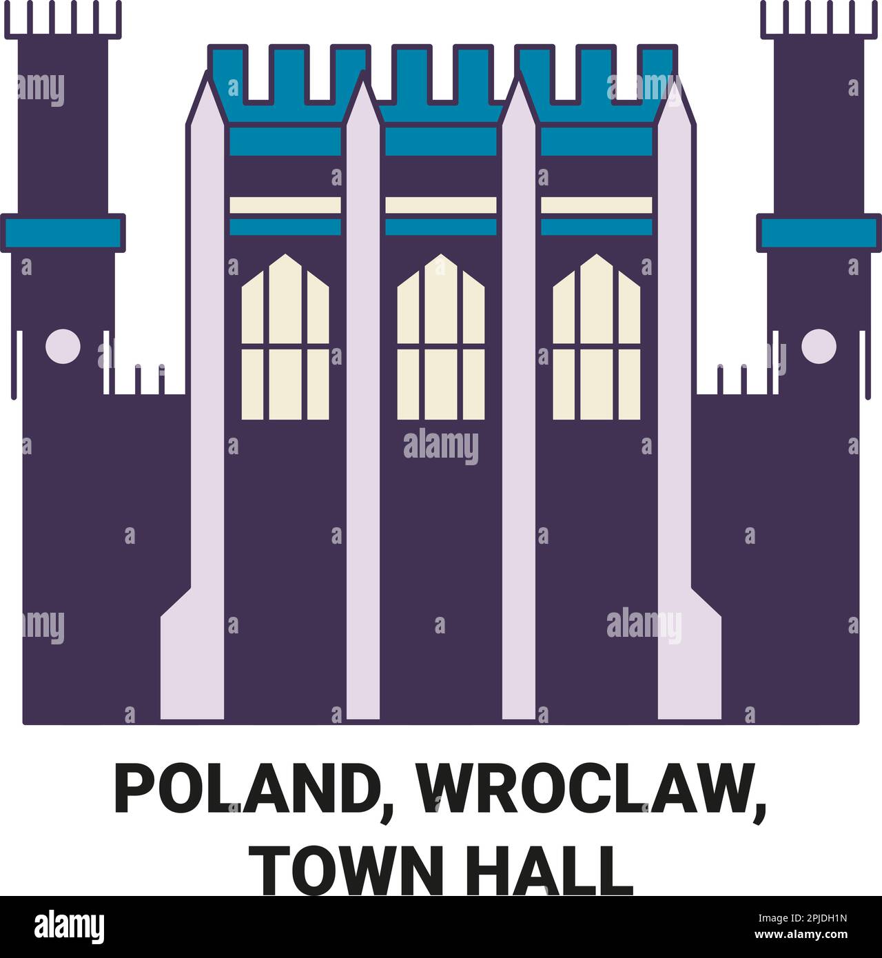 Poland, Wroclaw, Town Hall travel landmark vector illustration Stock Vector