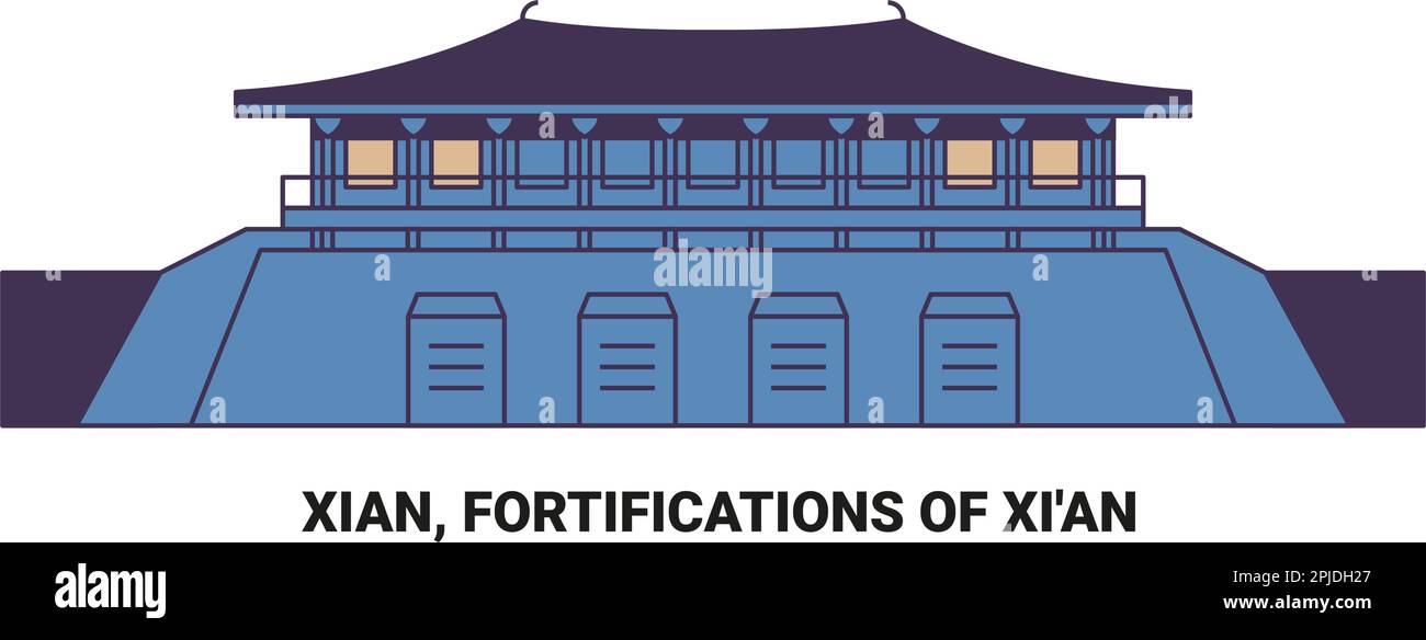 China, Xian, Fortifications Of Xi'an, travel landmark vector illustration Stock Vector