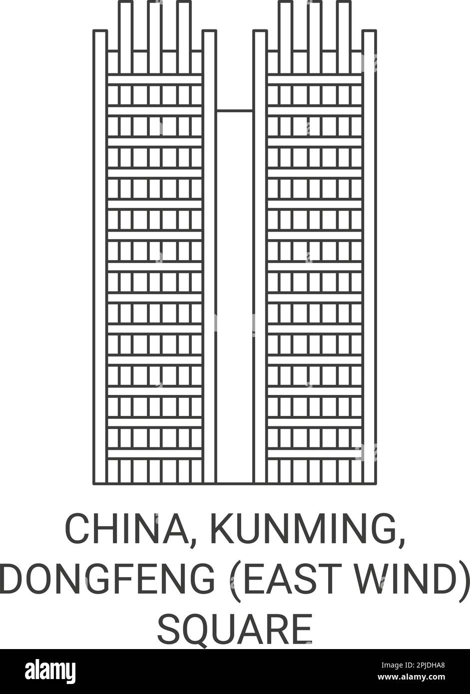 China, Kunming, Dongfeng East Wind Square travel landmark vector illustration Stock Vector