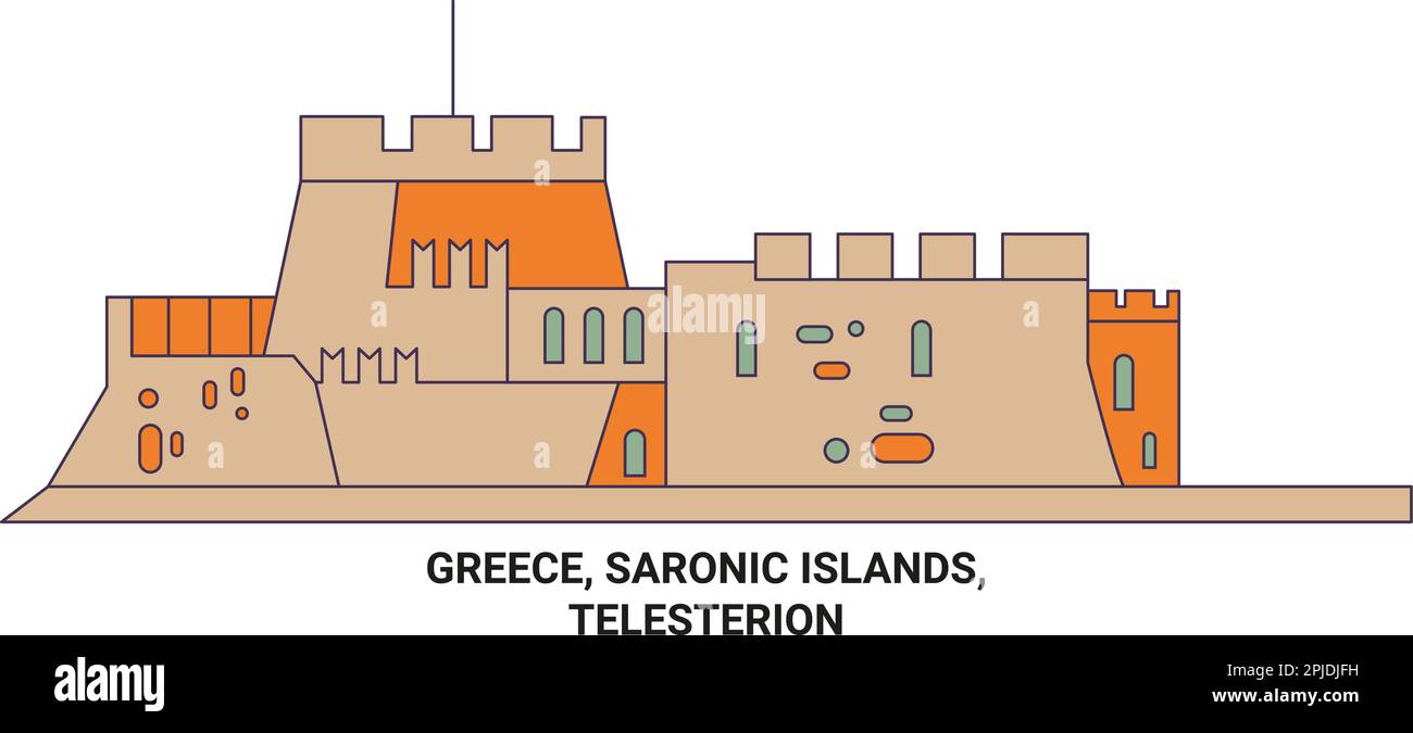 Greece, Saronic Islands, Telesterion travel landmark vector illustration Stock Vector