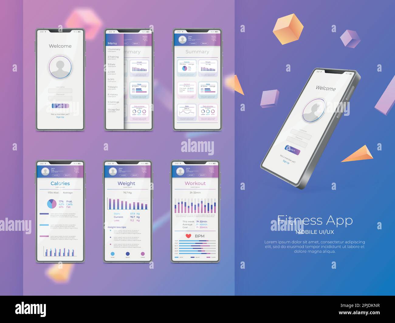 Fitness app. UX UI design. Fit training for android. Mobile digital ...