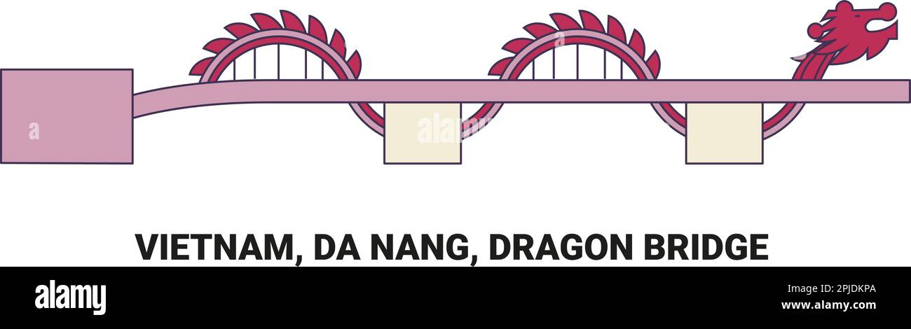 Vietnam, Da Nang, Dragon Bridge, travel landmark vector illustration