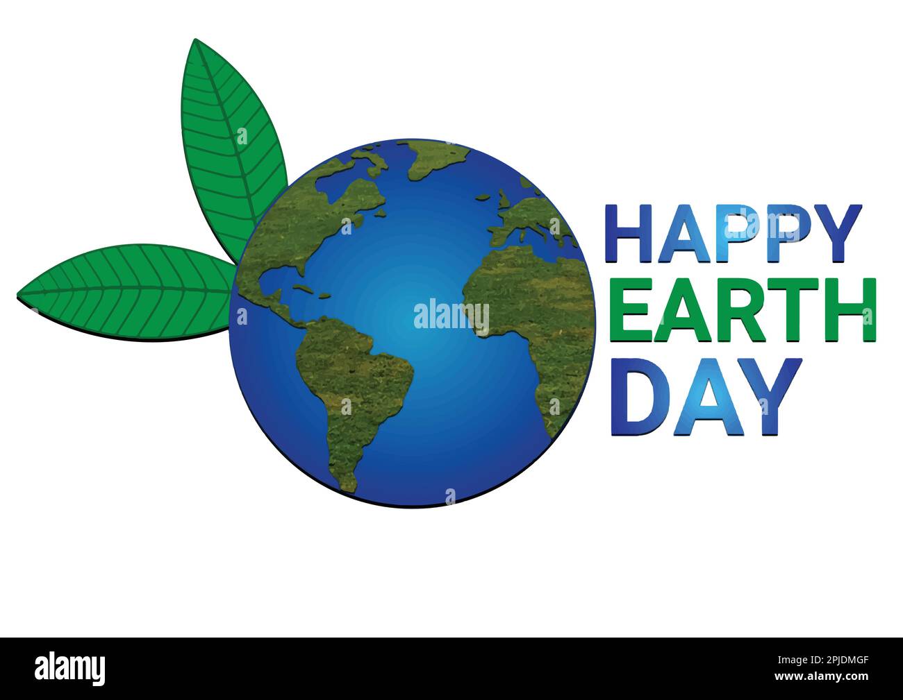 Happy Earth Day text with earth globe and leaves isolated on white