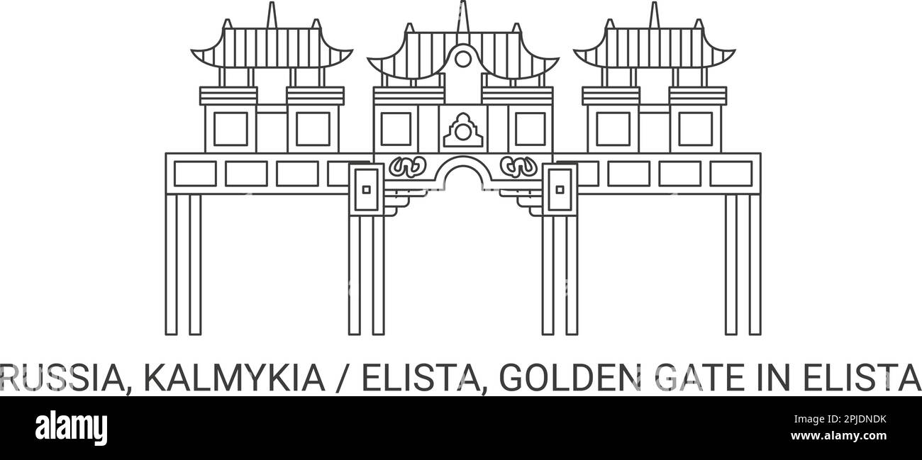 Russia, Elista, Golden Gate In Elista, travel landmark vector illustration Stock Vector