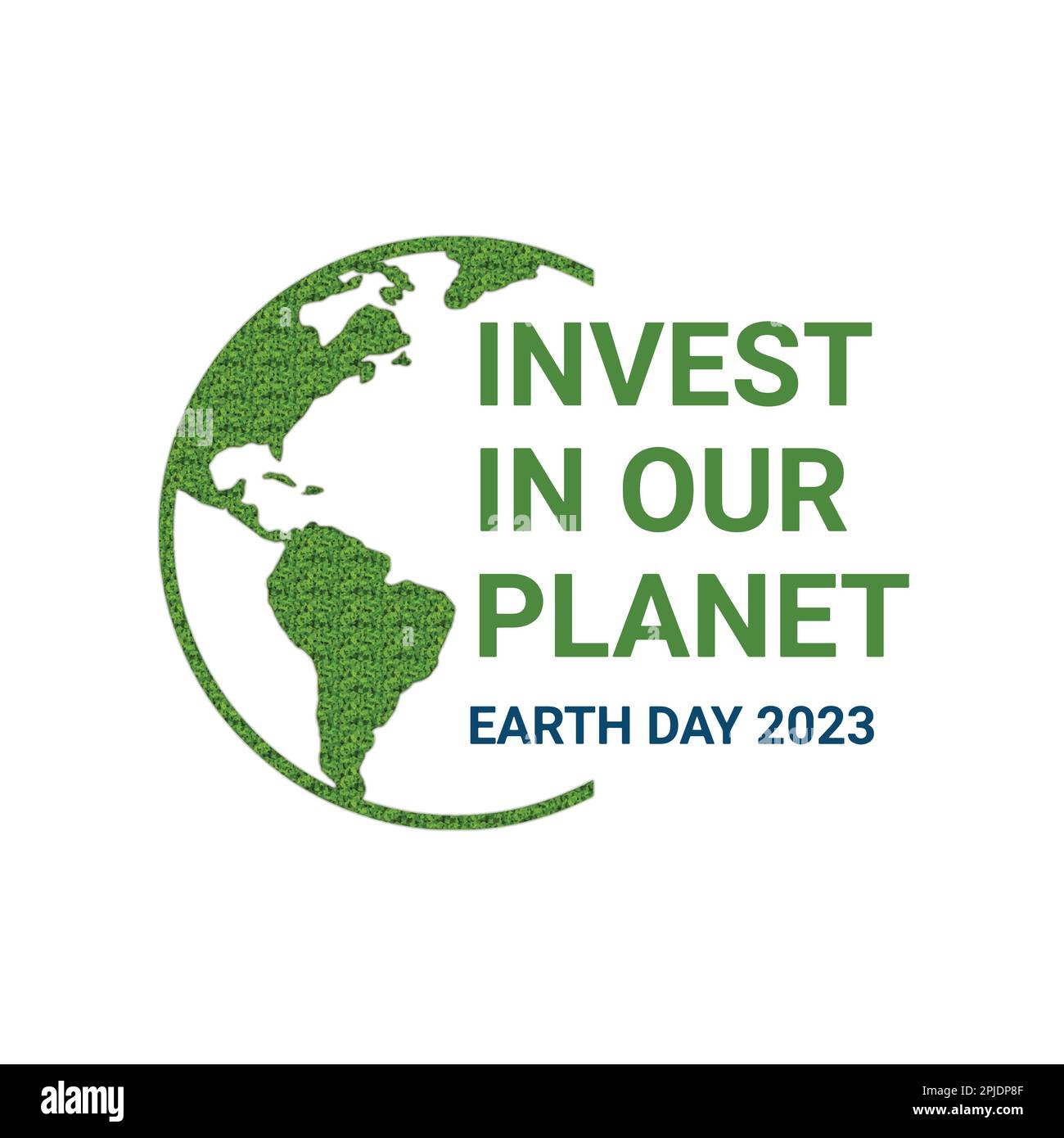 Invest in our planet. Earth day 2023 illustration concept background. Ecology concept. Design with globe map drawing and green grass isolated on white Stock Vector
