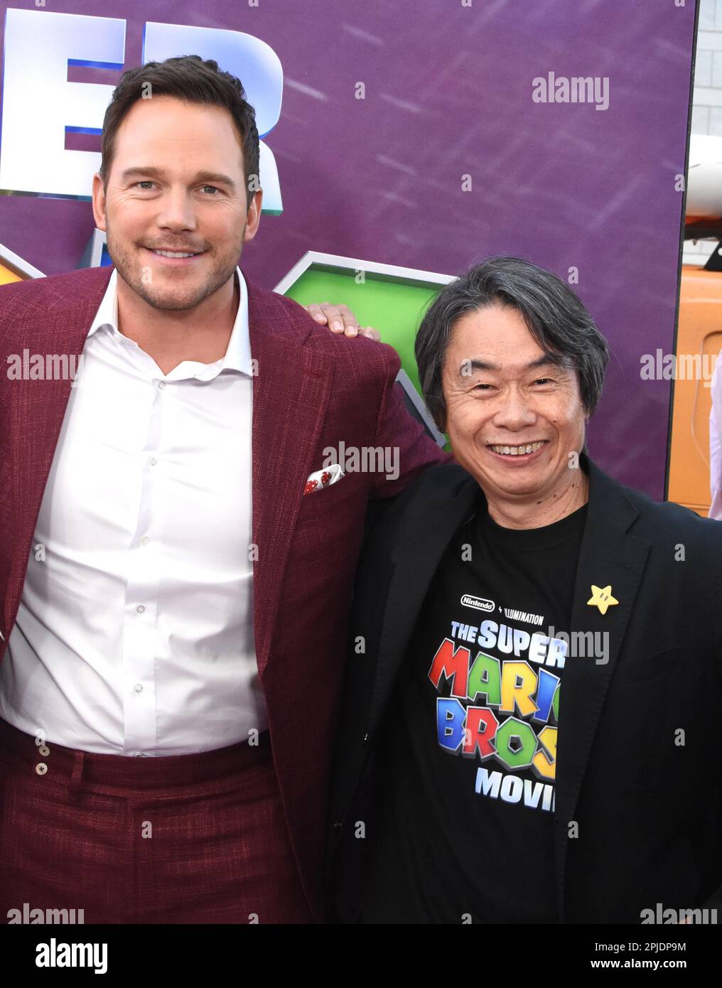 Los Angeles, California, USA 1st April 2023 Actor Chris Pratt and  Producer/CEO of Nintendo, Creator of Mario, Shigeru Miyamoto attend a  Special Screening of Universal Pictures' The Super Mario Bros at Regal