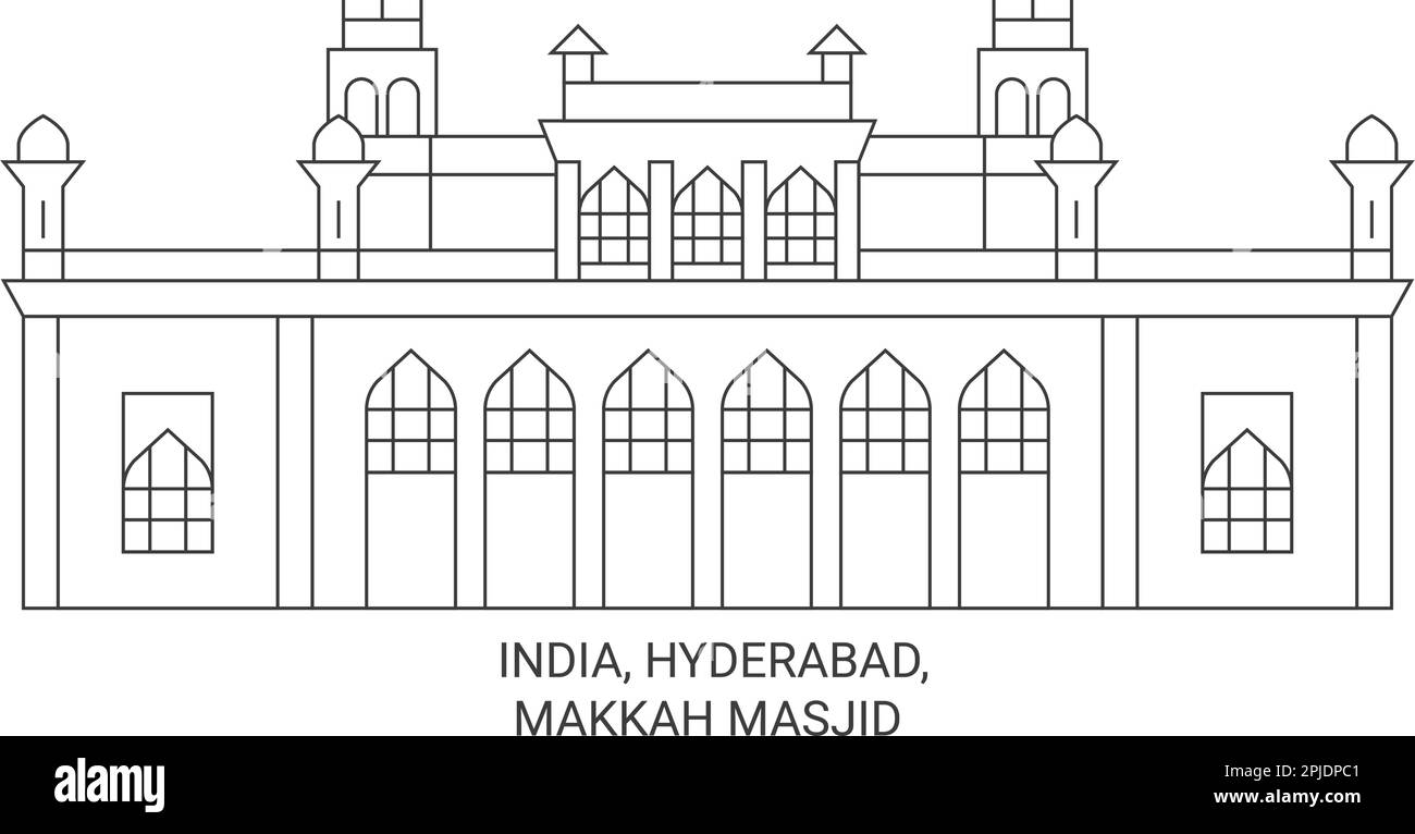 India, Hyderabad, Makkah Masjid travel landmark vector illustration ...