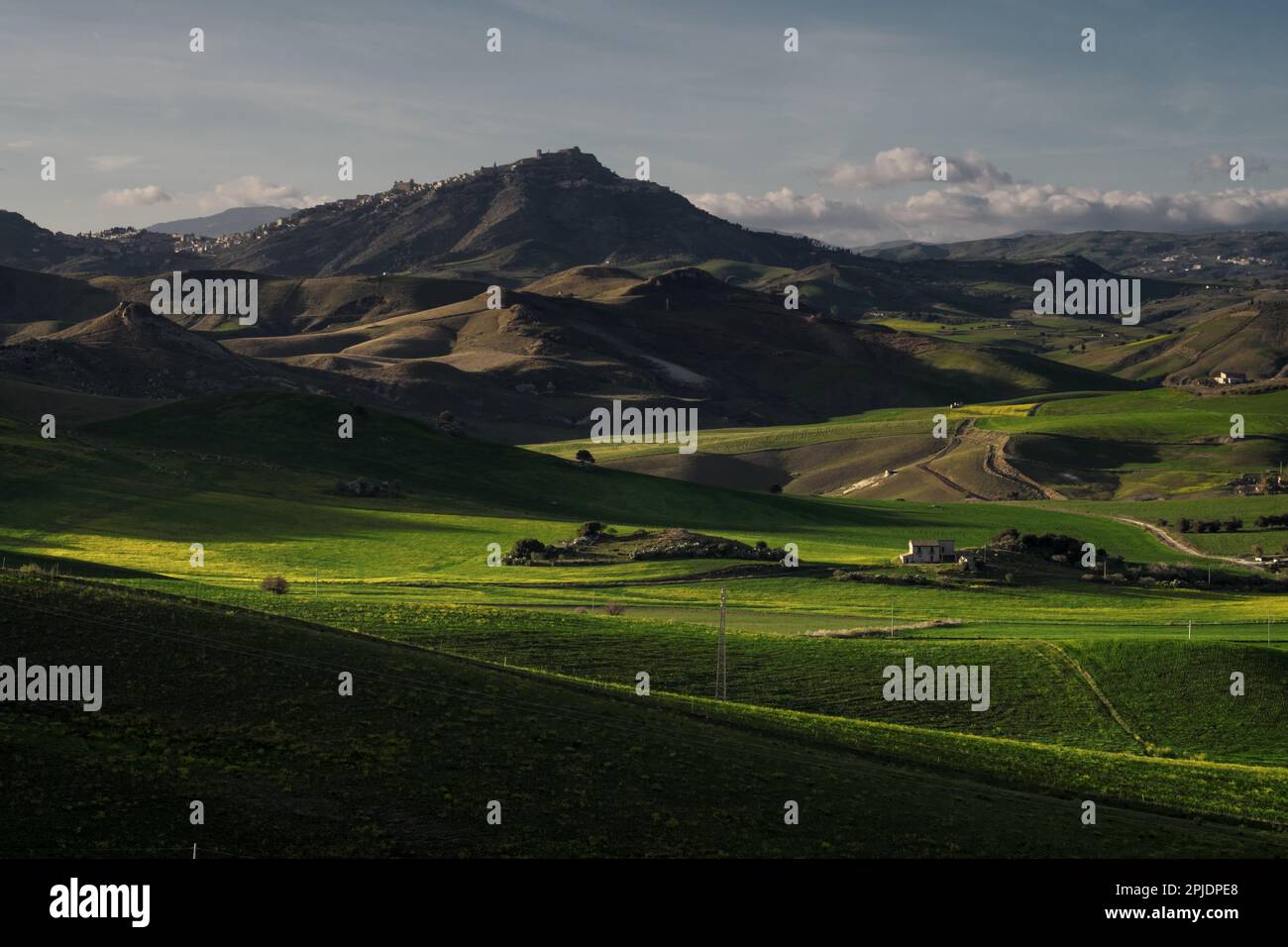 sunlight on rural landscape in Sicily, Italy Stock Photo