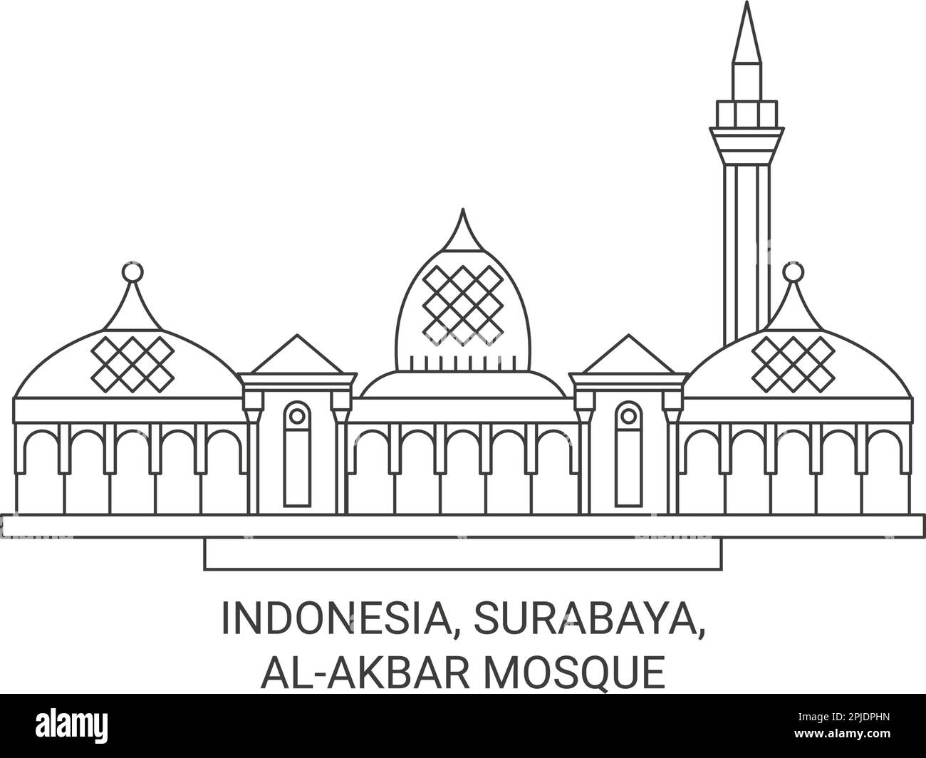 Indonesia, Surabaya, Alakbar Mosque travel landmark vector illustration Stock Vector