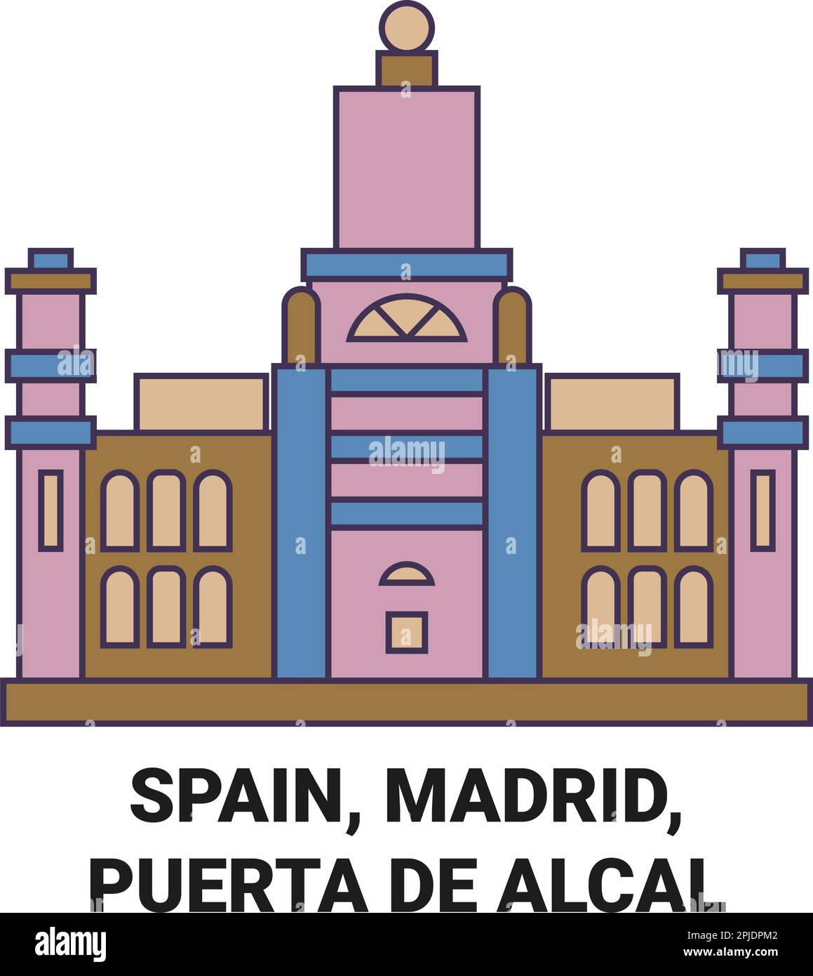 Spain, Madrid, Puerta De Alcal travel landmark vector illustration Stock Vector