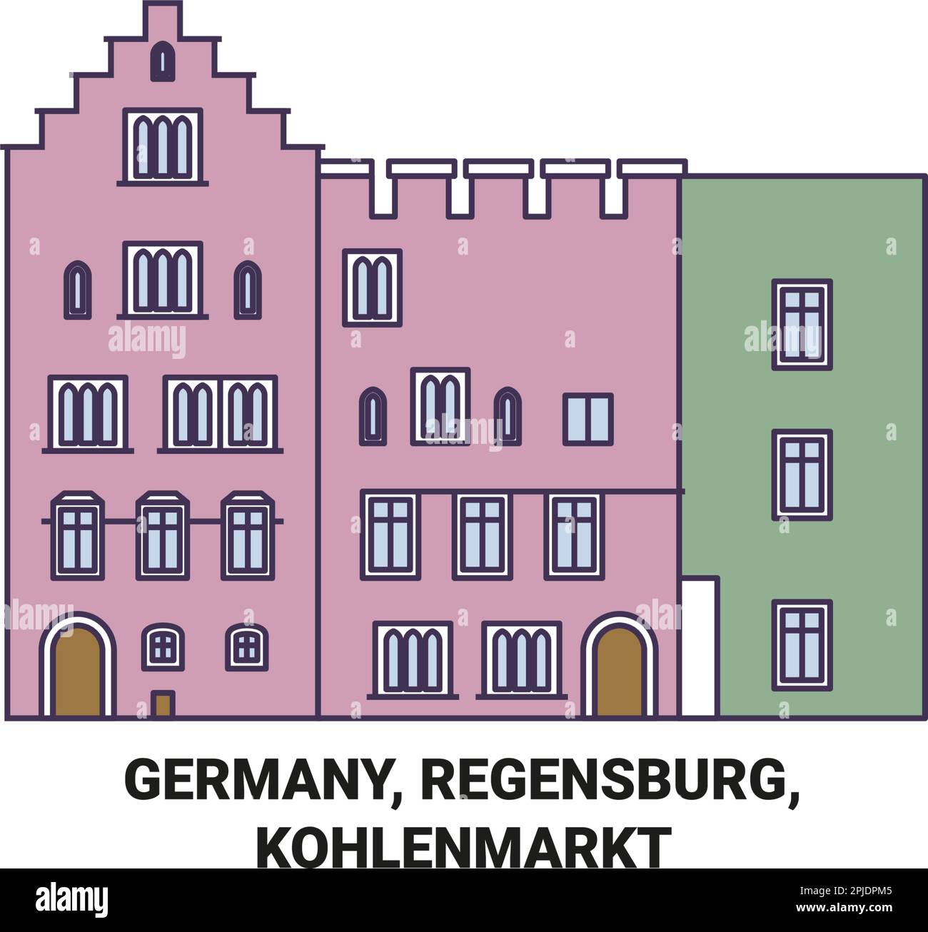 Germany, Regensburg, Kohlenmarkt travel landmark vector illustration Stock Vector