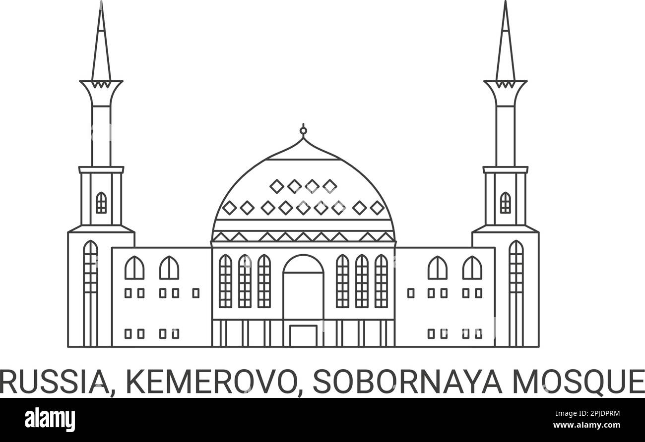 Russia, Kemerovo, Sobornaya Mosque, travel landmark vector illustration Stock Vector