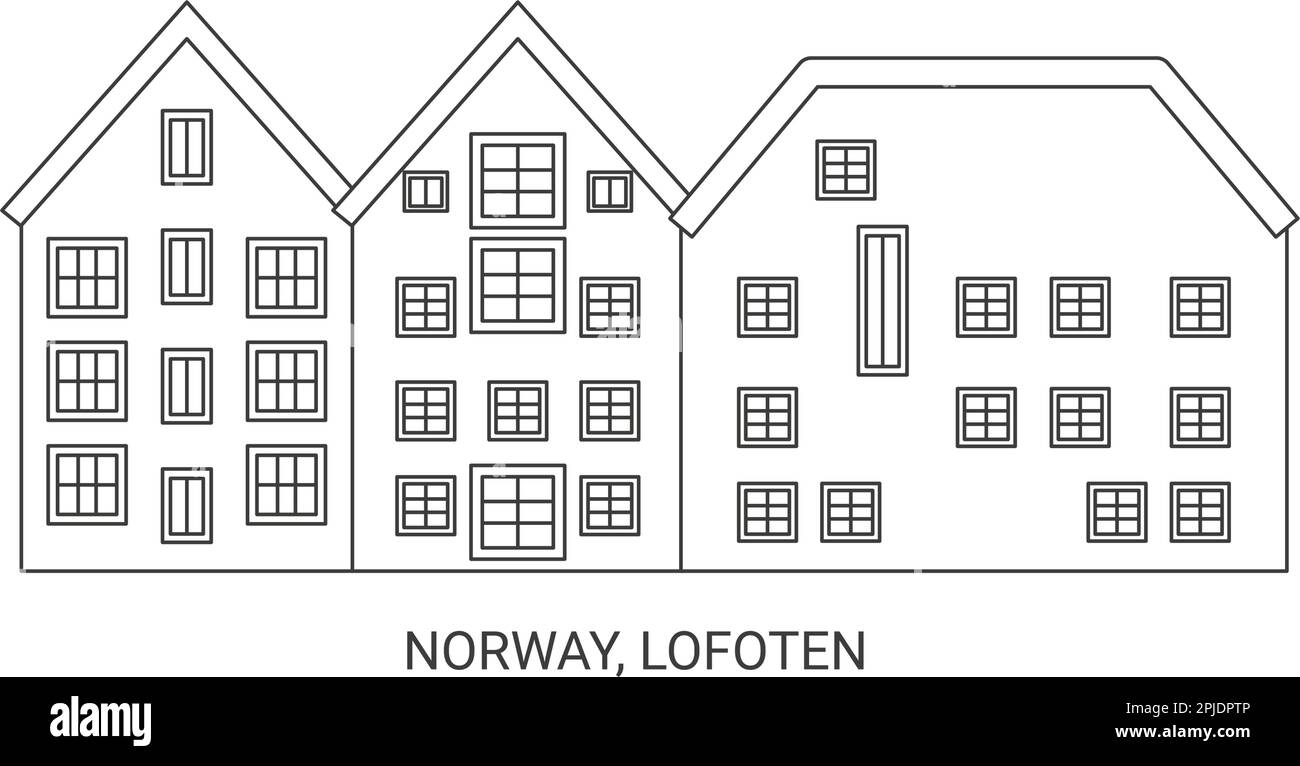 Norway, Lofoten, travel landmark vector illustration Stock Vector