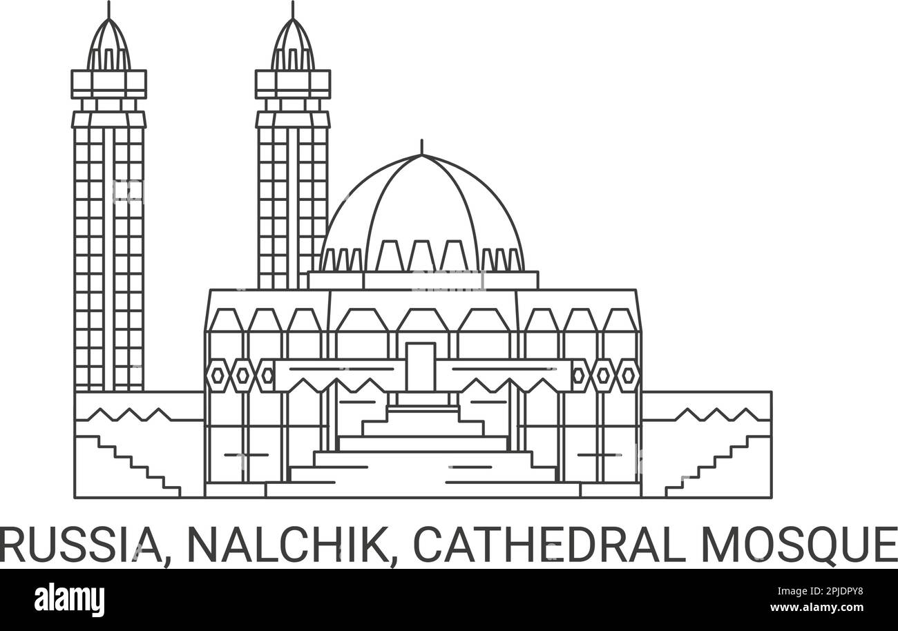 Russia, Nalchik, Cathedral Mosque travel landmark vector illustration Stock Vector