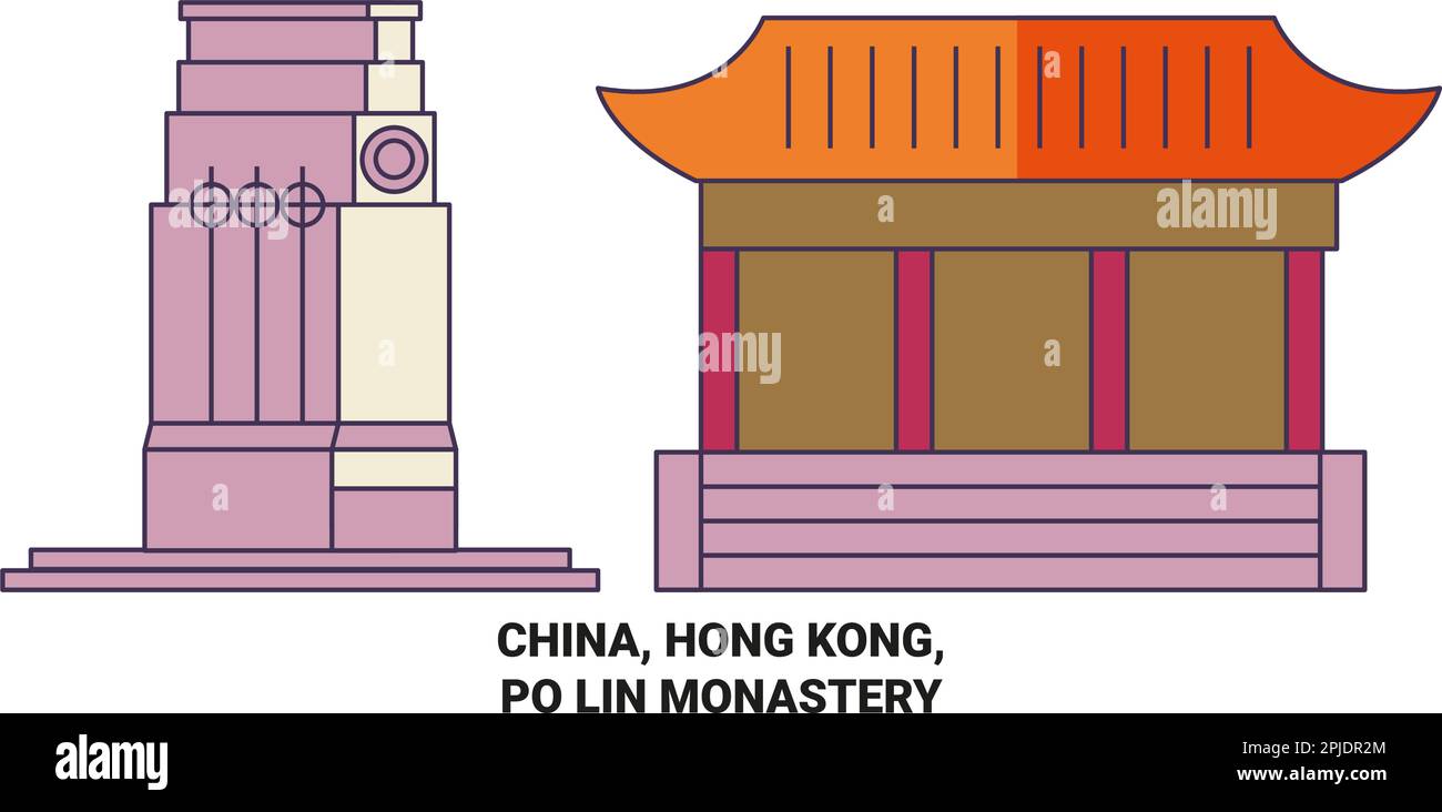 China, Hong Kong, Po Lin Monastery travel landmark vector illustration Stock Vector