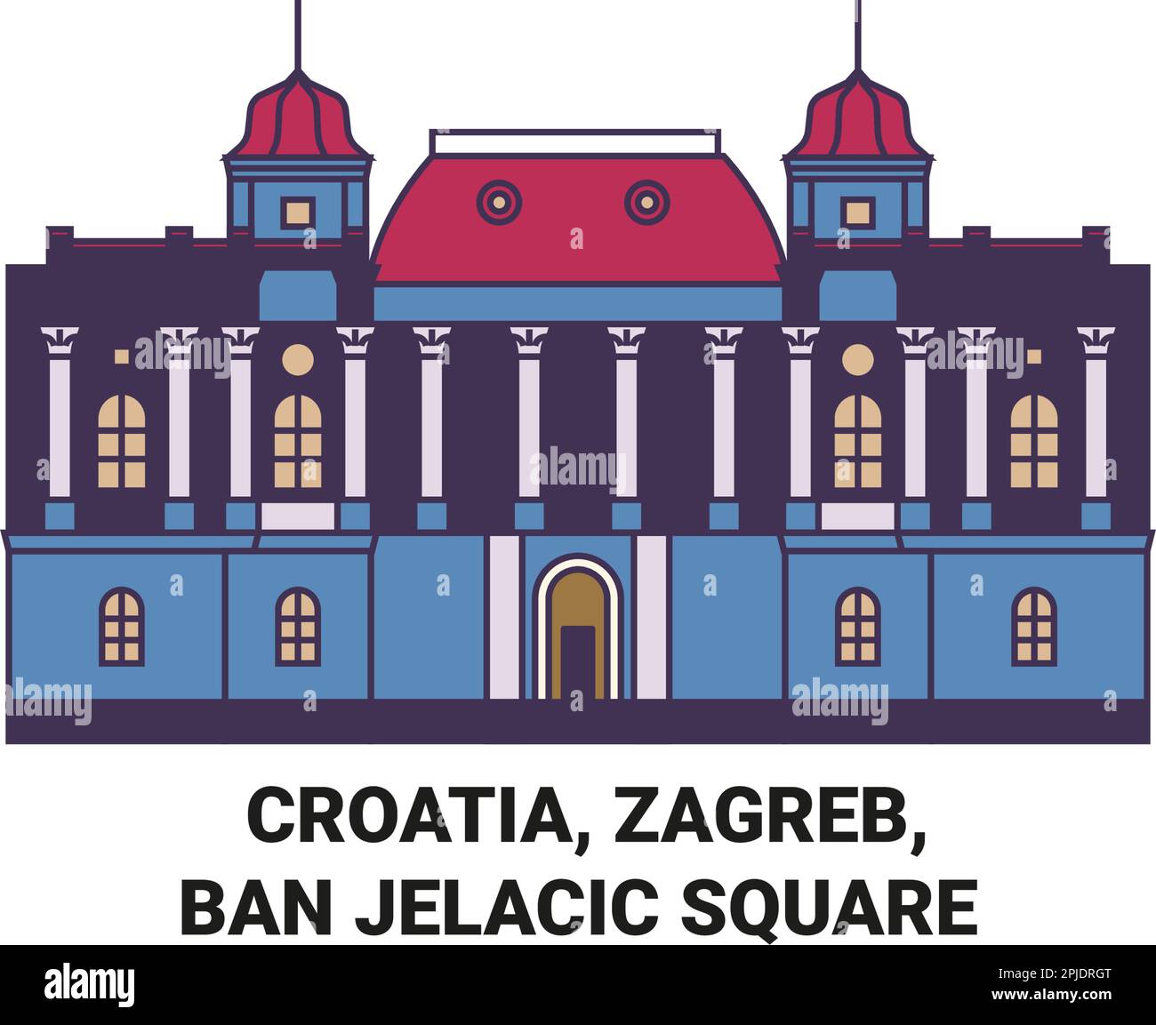 Croatia, Zagreb, Ban Jelacic Square travel landmark vector illustration Stock Vector