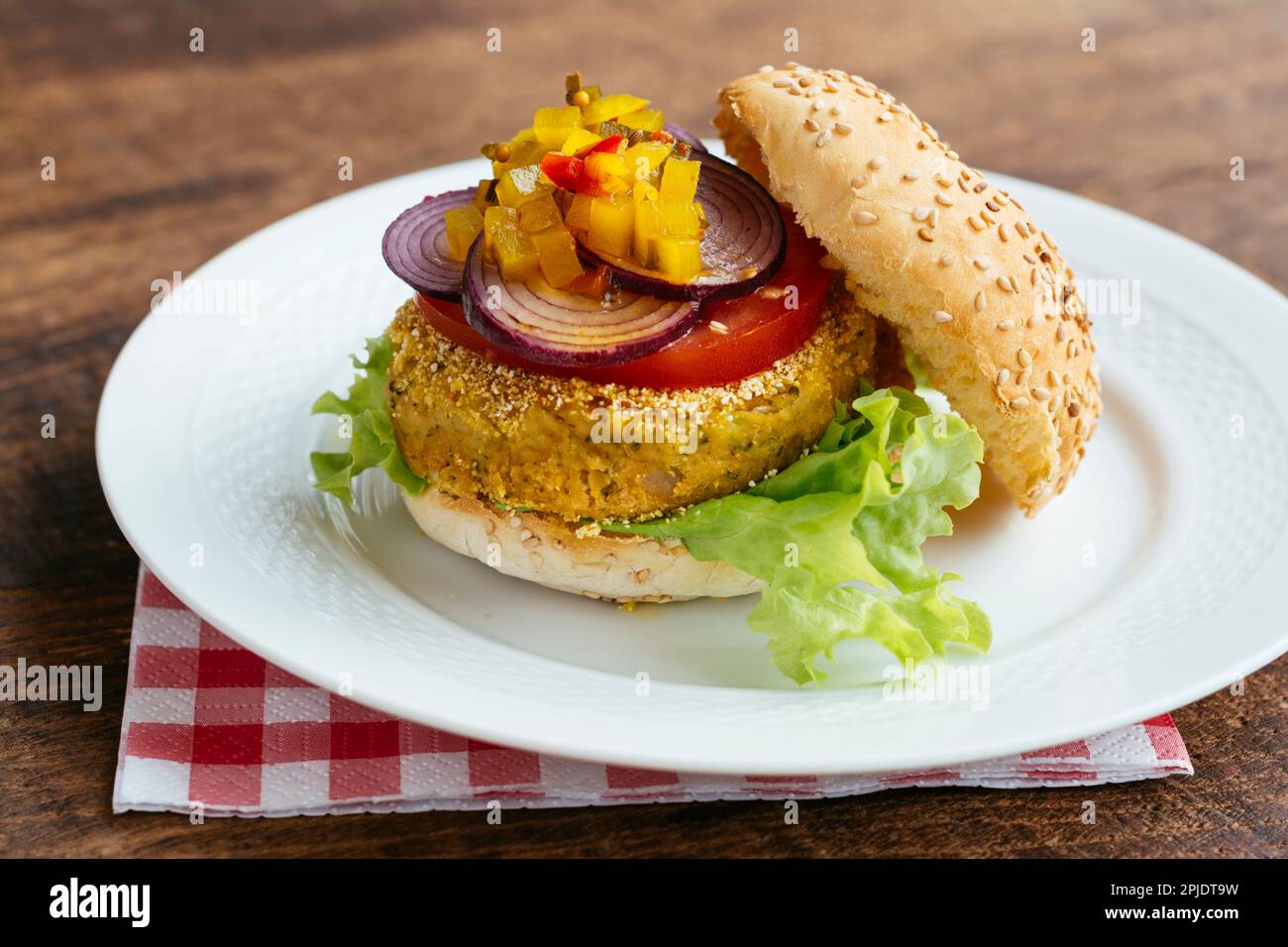 Home made Vegan Chickpea, Broccoli Burgers on Buns Stock Photo