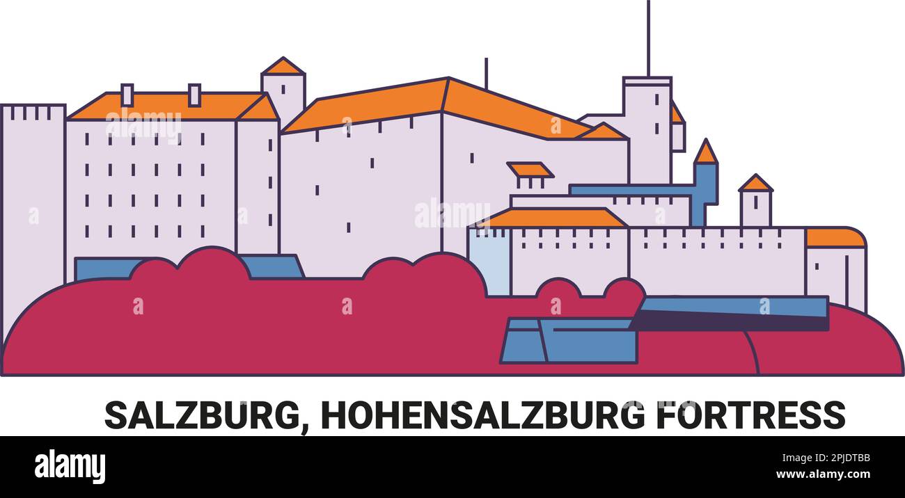 France, Salzburg, Hohensalzburg Fortress, travel landmark vector illustration Stock Vector