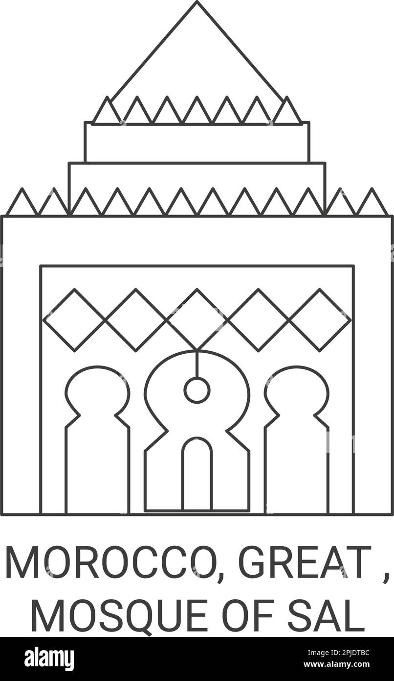 Morocco, Great , Mosque Of Sal travel landmark vector illustration Stock Vector