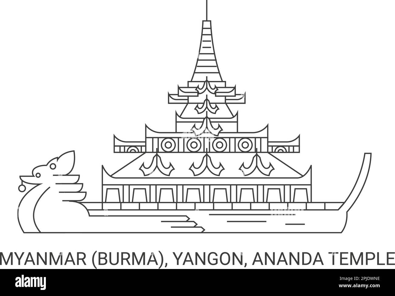 Myanmar Burma, Yangon, Ananda Temple, travel landmark vector illustration Stock Vector