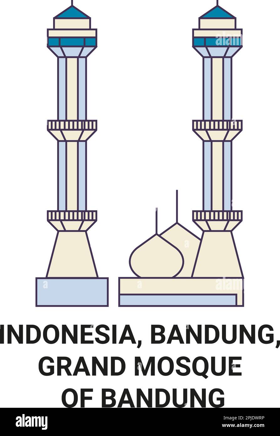 Indonesia, Bandung, Grand Mosque Of Bandung travel landmark vector illustration Stock Vector