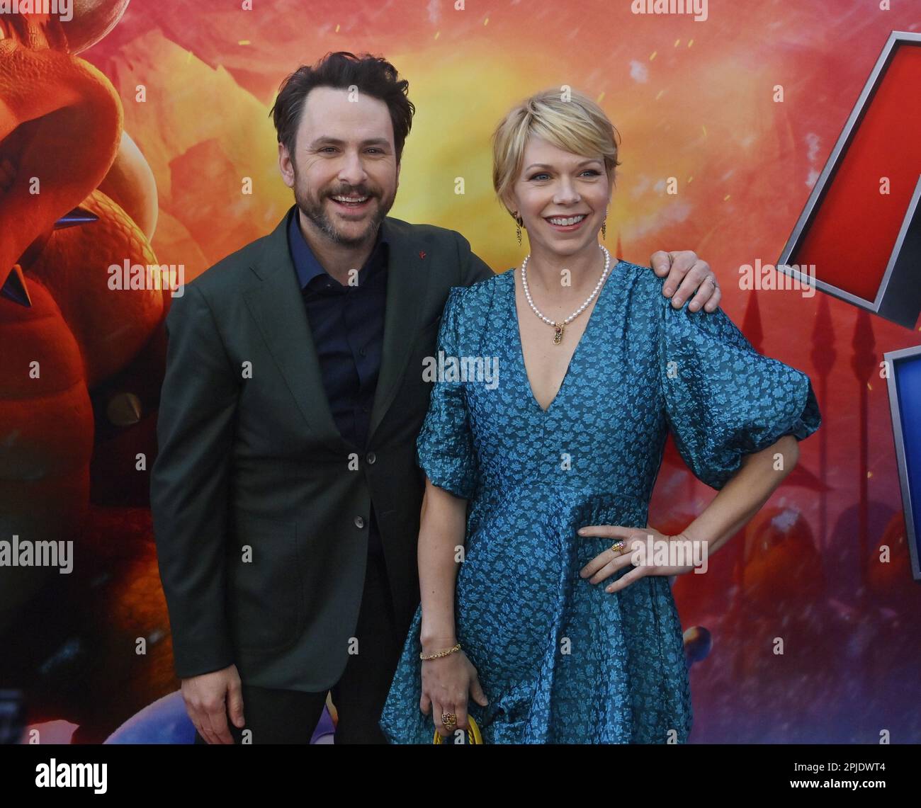 Cast member Charlie Day, the voice of Luigi and his wife, actress Mary Elizabeth Ellis attend the premiere of the animated sci-fi fantasy comedy motion picture 'The Super Mario Bros. Movie' at Regal L.A. Live in Los Angeles on Saturday, April 1, 2023. Storyline: A Brooklyn plumber named Mario travels through the Mushroom Kingdom with a princess named Peach and an anthropomorphic mushroom named Toad to find Mario's brother, Luigi, and to save the world from a ruthless fire-breathing Koopa named Bowser. Photo by Jim Ruymen/UPI Stock Photo