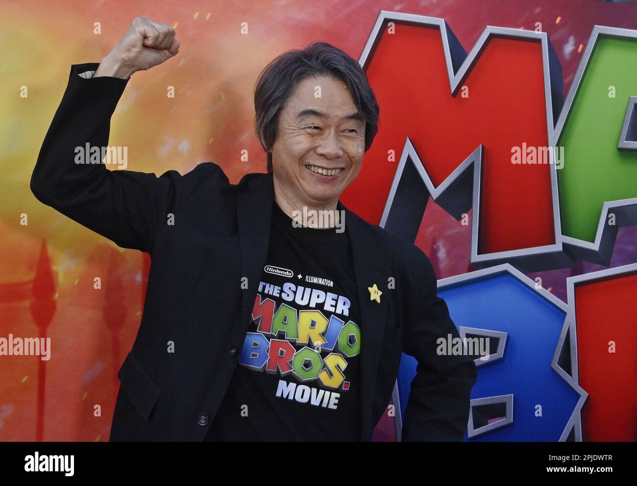 Los Angeles, United States. 01st Apr, 2023. Nintendo's Shigeru Miyamoto attends the premiere of the animated sci-fi fantasy comedy motion picture "The Super Mario Bros. Movie" at Regal L.A. Live in Los Angeles on Saturday, April 1, 2023. Storyline: A Brooklyn plumber named Mario travels through the Mushroom Kingdom with a princess named Peach and an anthropomorphic mushroom named Toad to find Mario's brother, Luigi, and to save the world from a ruthless fire-breathing Koopa named Bowser. Photo by Jim Ruymen/UPI Credit: UPI/Alamy Live News Stock Photo
