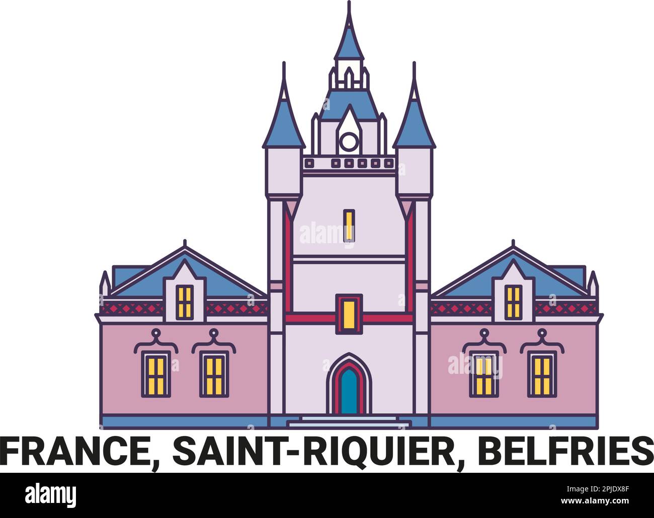 France, Saintriquier, Belfries travel landmark vector illustration Stock Vector