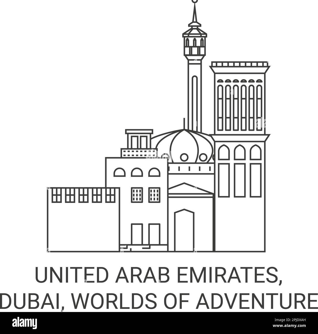 United Arab Emirates, Dubai, Worlds Of Adventure travel landmark vector illustration Stock Vector