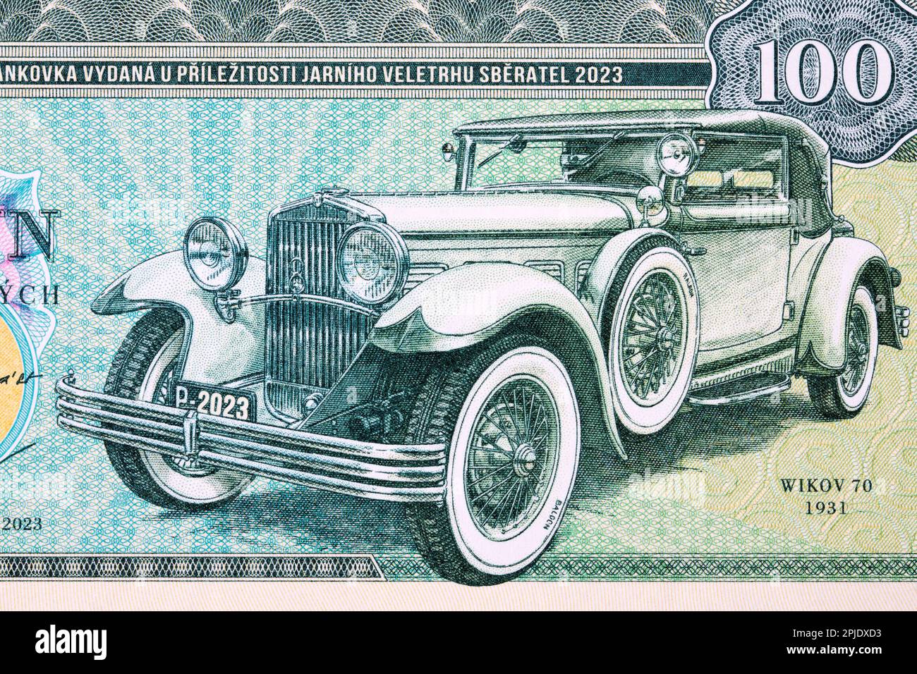 Old car from Czechoslovak money - koruna Stock Photo