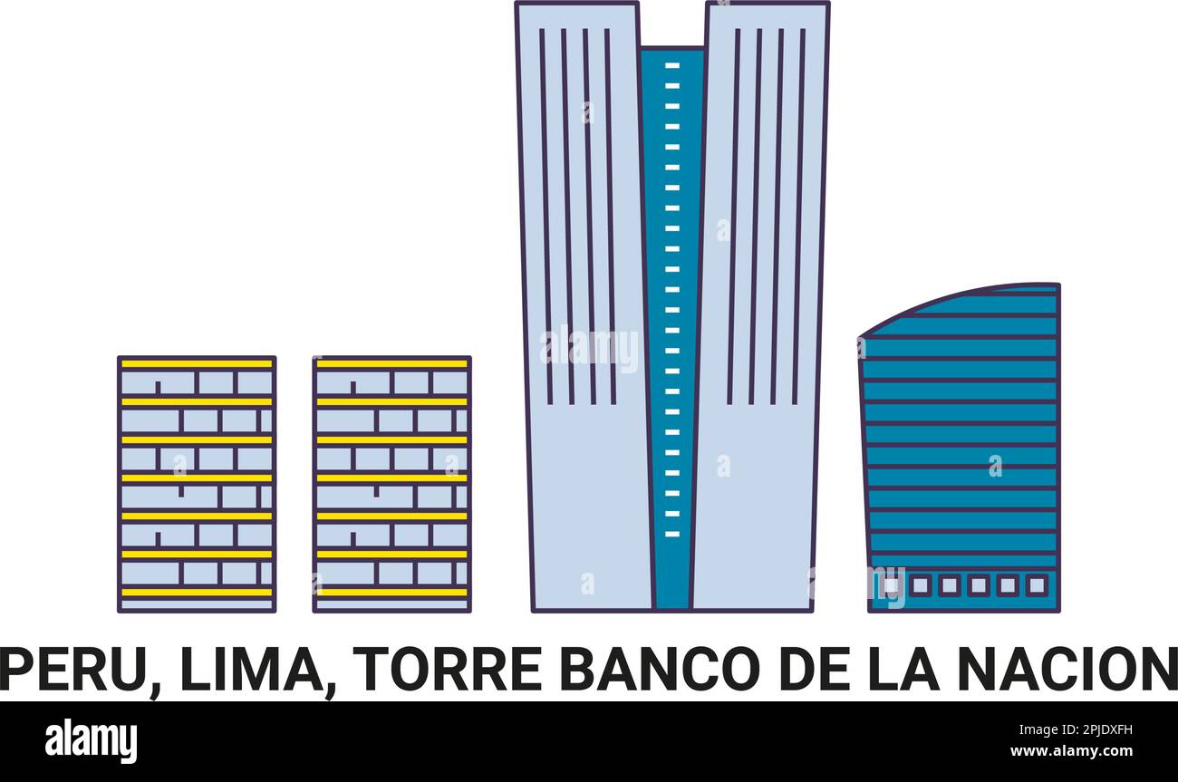 Peru, Lima, Torre Banco De La Nacion travel landmark vector illustration Stock Vector
