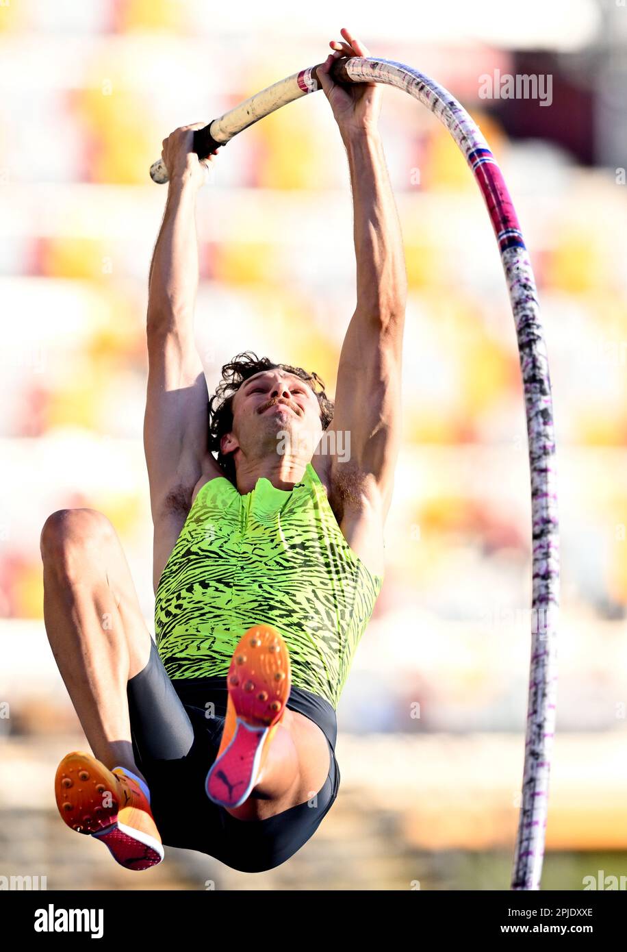 Kurtis Marschall in action competing in the mens Pole Vault final